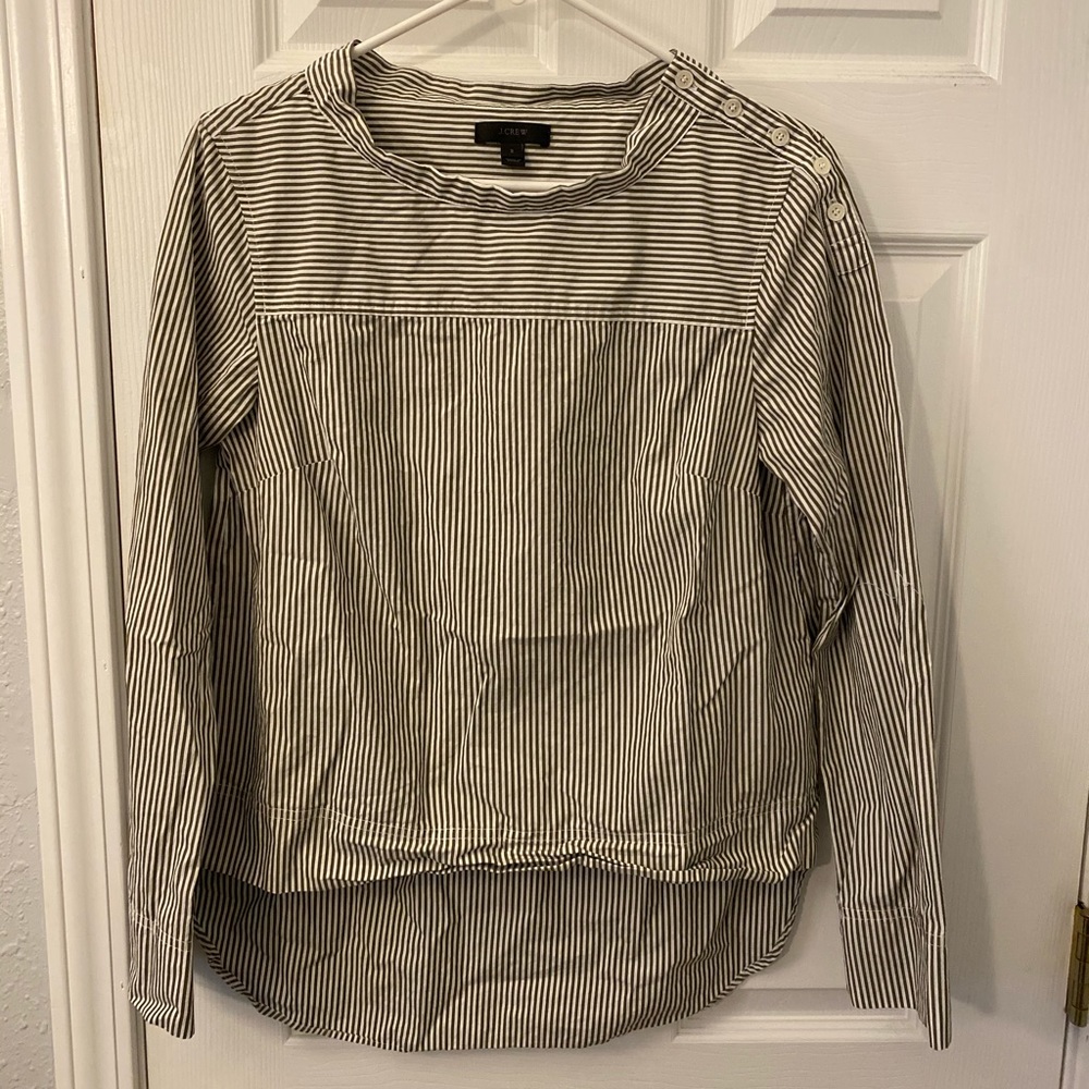 Olive and white striped J. Crew top